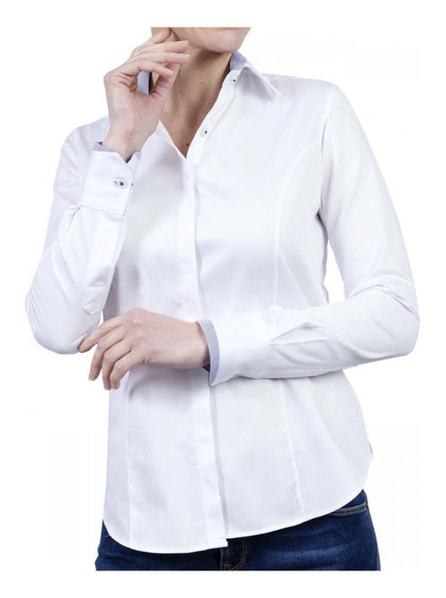 Chemise femme mode coupe cintrée NANA Andrew Mac Allister Blanc , Bleu , 42 - Kiabi Chemise femme mode coupe cintrée NANA Andrew Mac Allister Blanc , Bleu , 42 - Kiabi