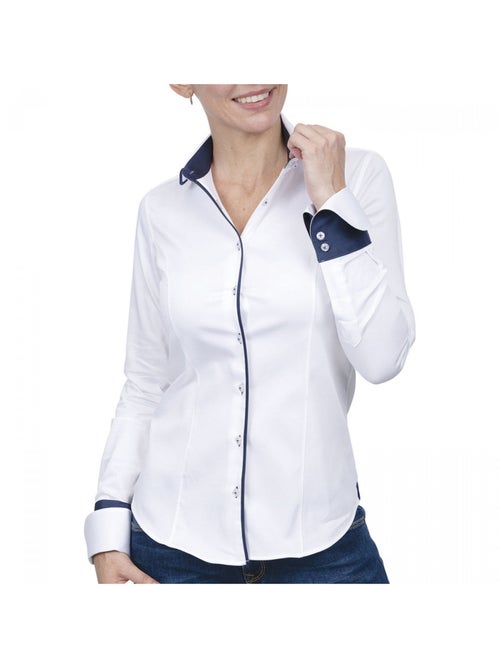 Chemise femme napolitaine coupe cintrée ASHLEY Andrew Mac Allister Blanc , Bleu , 40 - Kiabi