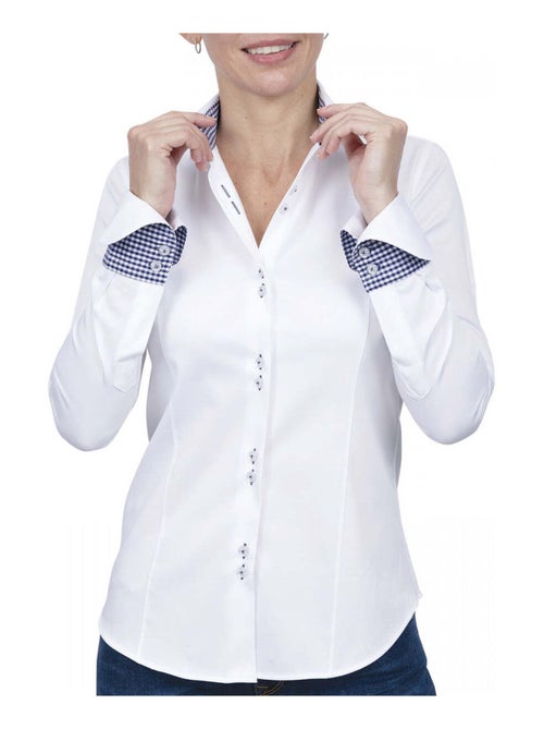 Chemise femme napolitaine coupe cintrée CARLYN Andrew Mac Allister Blanc , Bleu , 40 - Kiabi