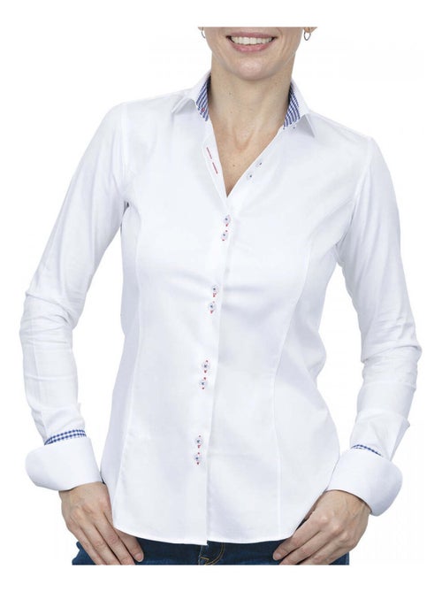 Chemise femme napolitaine coupe cintrée CARLYN Andrew Mac Allister Blanc , Bleu , 40 - Kiabi