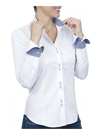 Chemise femme napolitaine coupe cintrée CARLYN Andrew Mac Allister Blanc , Bleu , 40