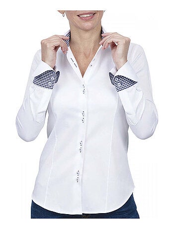 Chemise femme napolitaine coupe cintrée CARLYN Andrew Mac Allister Blanc , Bleu , 40