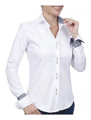 Chemise femme napolitaine coupe cintrée CARLYN Andrew Mac Allister Blanc , Bleu , 40