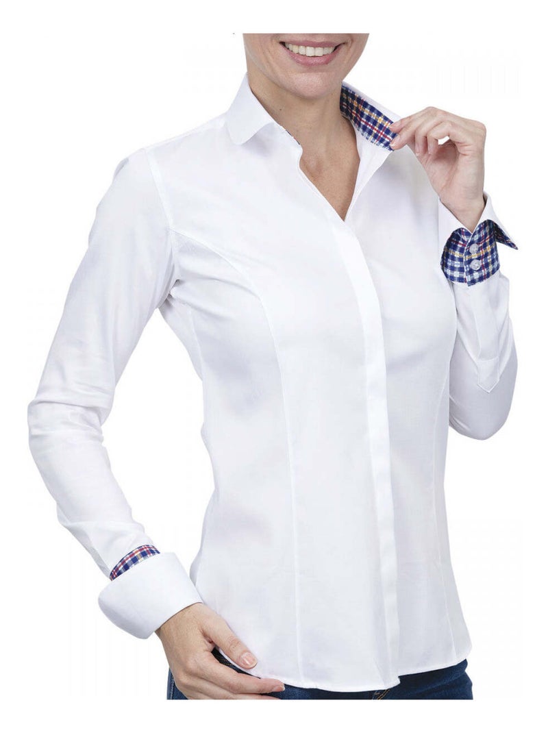 Chemise femme napolitaine coupe cintrée TRUDY Andrew Mac Allister Blanc , Bleu , 40 Blanc Bleu - Kiabi