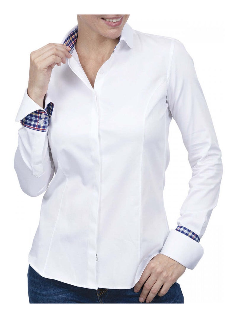 Chemise femme napolitaine coupe cintrée TRUDY Andrew Mac Allister Blanc , Bleu , 40 Blanc Bleu - Kiabi