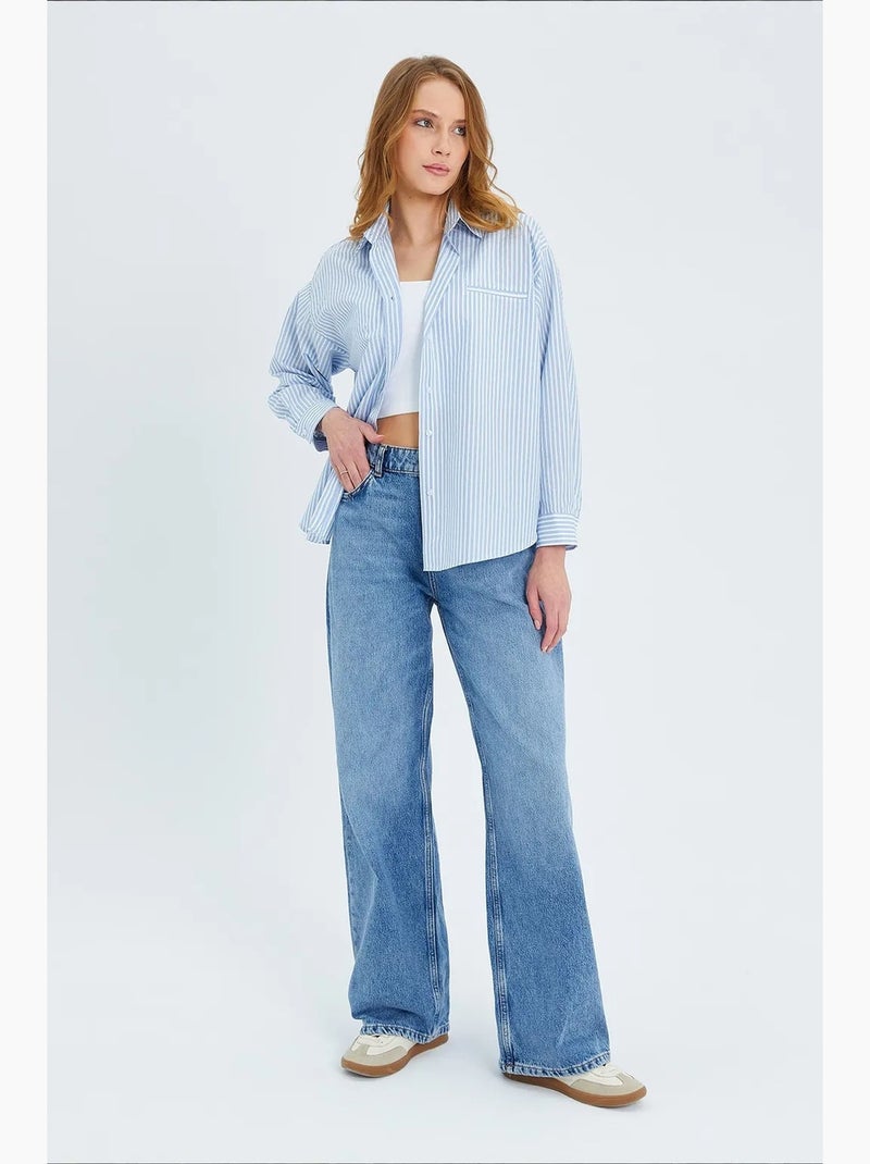 Chemise femme oversize rayée mixray Bleu Blanc - Kiabi