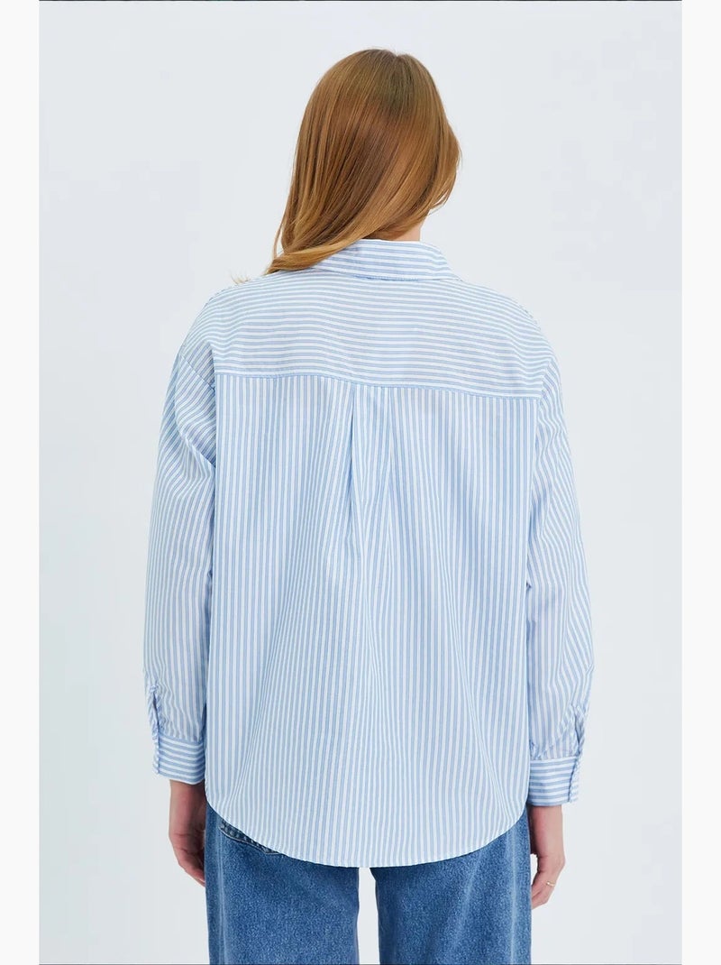 Chemise femme oversize rayée mixray Bleu Blanc - Kiabi