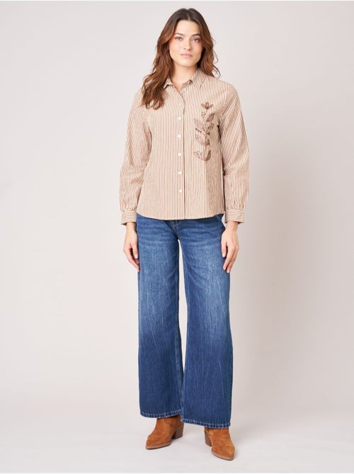 Chemise femme rayée brodée 'Deeluxe' - Kiabi Chemise femme rayée brodée 'Deeluxe' - Kiabi