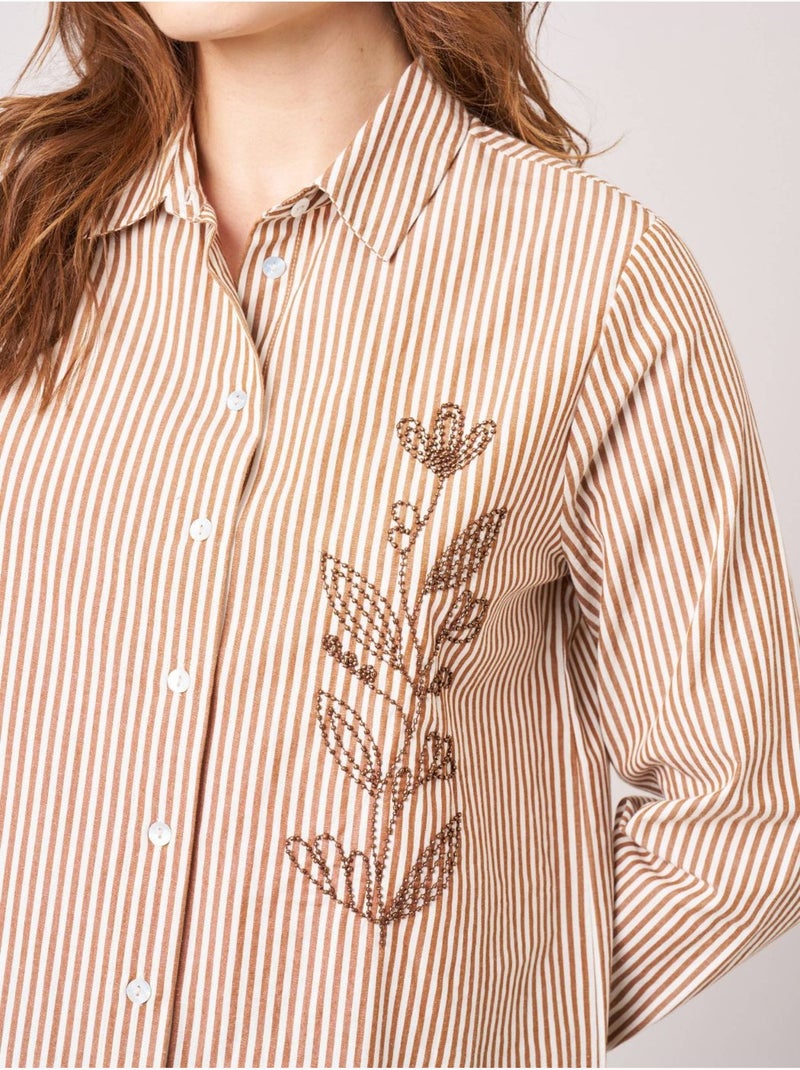 Chemise femme rayée brodée 'Deeluxe' Marron - Kiabi
