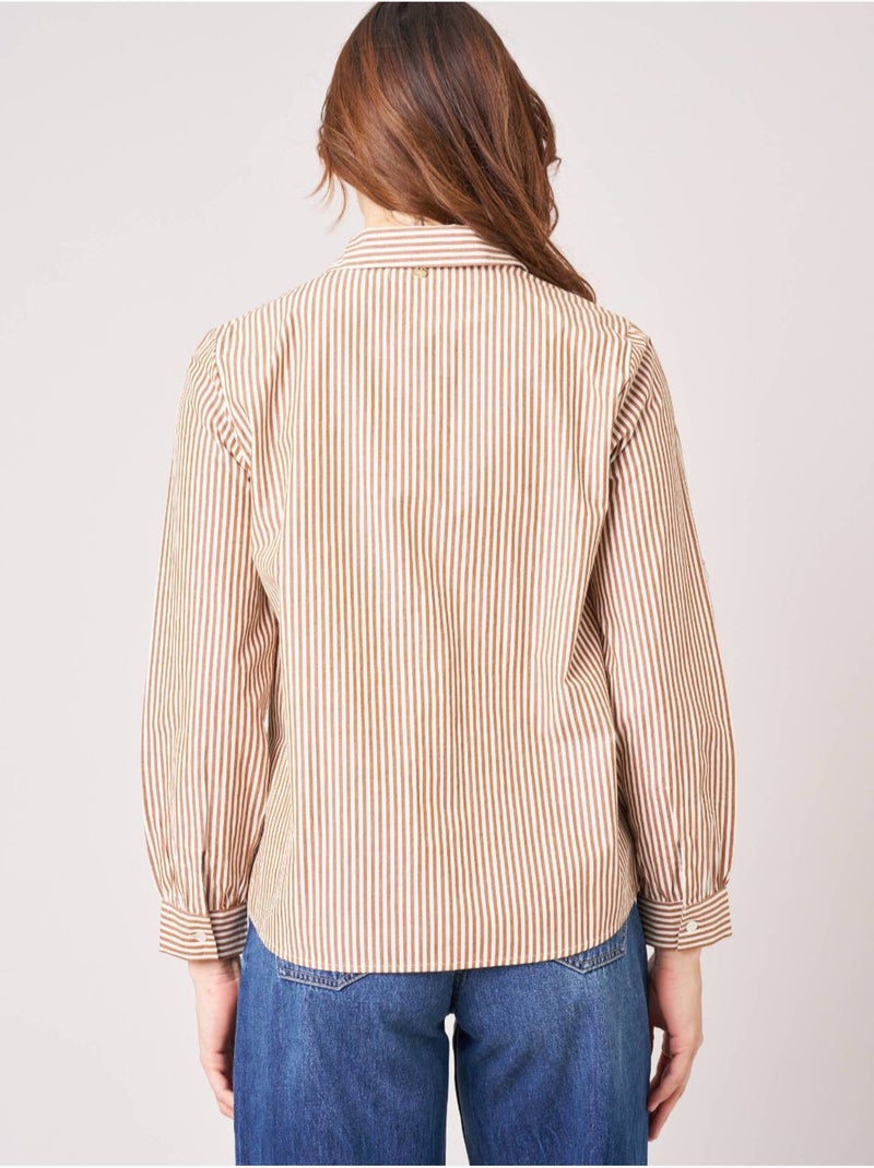 Chemise femme rayée brodée 'Deeluxe' Marron - Kiabi