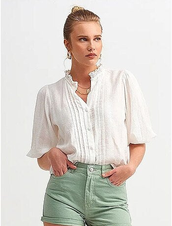 Chemise femme unie à col mao, tissée dilvin