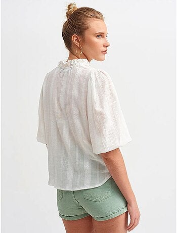 Chemise femme unie à col mao, tissée dilvin