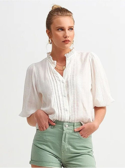 Chemise femme unie à col mao, tissée dilvin - Kiabi Chemise femme unie à col mao, tissée dilvin - Kiabi