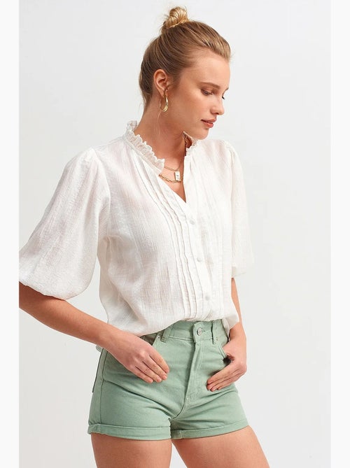 Chemise femme unie à col mao, tissée dilvin - Kiabi Chemise femme unie à col mao, tissée dilvin - Kiabi