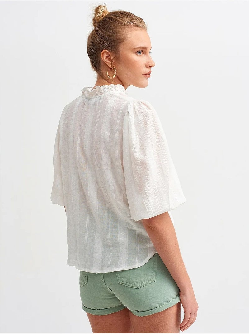 Chemise femme unie à col mao, tissée dilvin Blanc - Kiabi