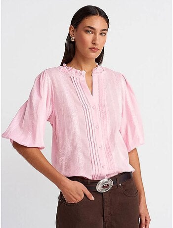 Chemise femme unie à col mao, tissée dilvin