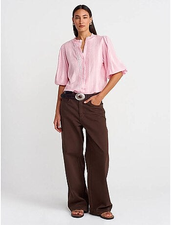 Chemise femme unie à col mao, tissée dilvin