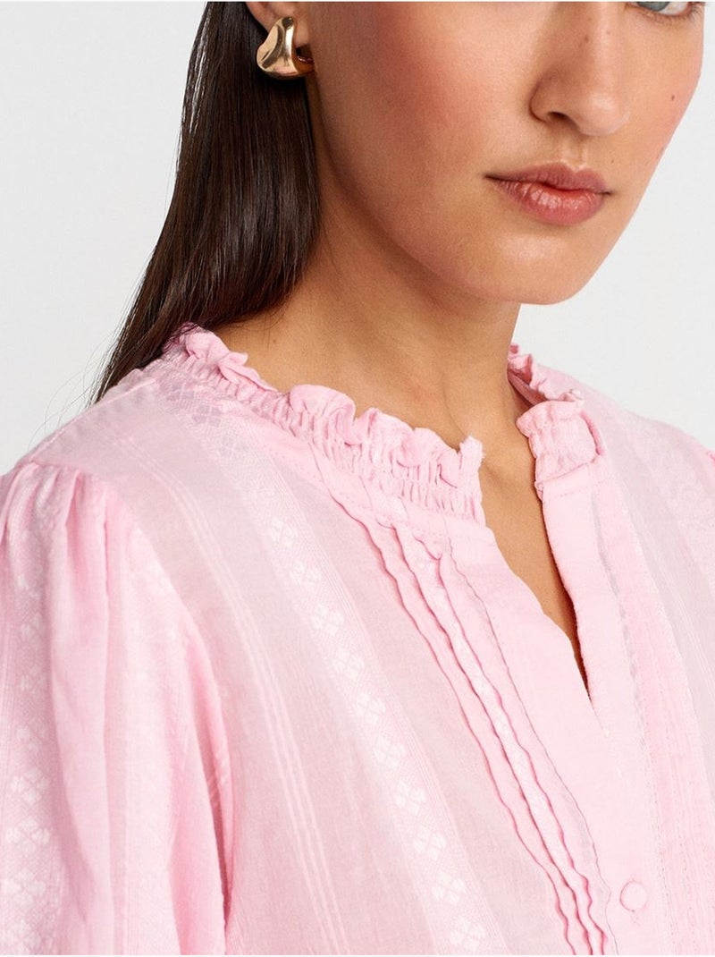 Chemise femme unie à col mao, tissée dilvin Rose - Kiabi