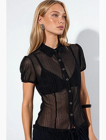 Chemise femme unie à manches courtes en maille ajourée busem
