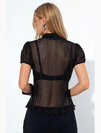 Chemise femme unie à manches courtes en maille ajourée busem