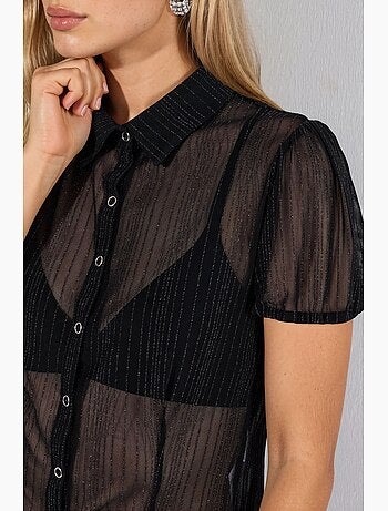 Chemise femme unie à manches courtes en maille ajourée busem
