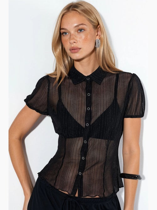 Chemise femme unie à manches courtes en maille ajourée busem - Kiabi Chemise femme unie à manches courtes en maille ajourée busem - Kiabi