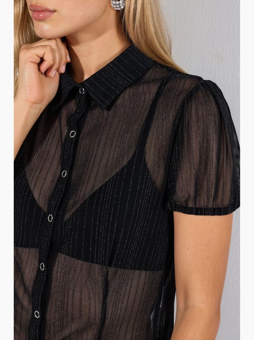 Chemise femme unie à manches courtes en maille ajourée busem - Kiabi Chemise femme unie à manches courtes en maille ajourée busem - Kiabi