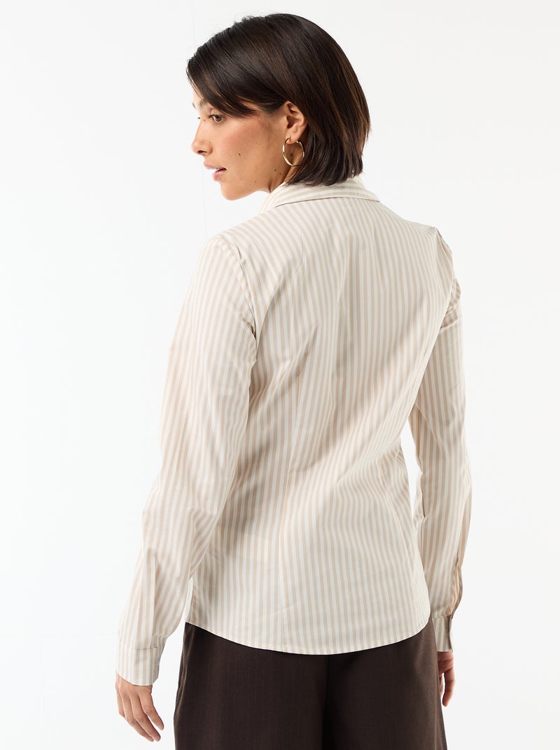 Chemise fittée col italien Beige - Kiabi