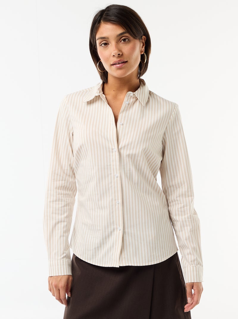 Chemise fittée col italien Beige - Kiabi