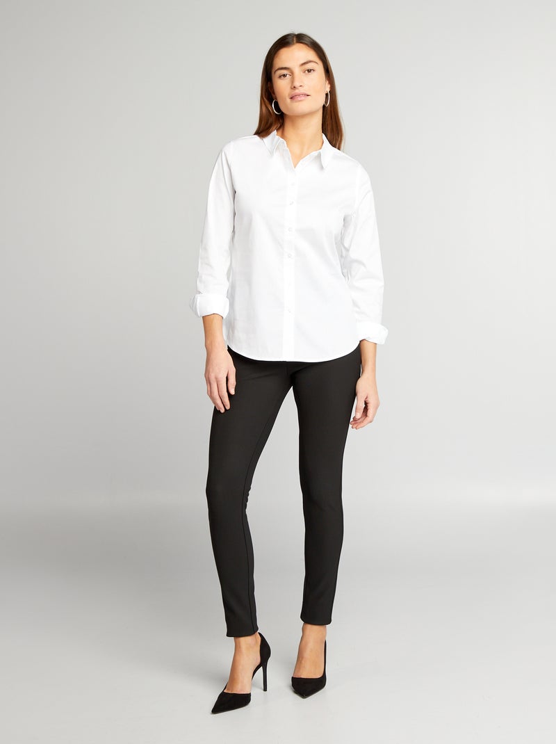 Chemise fittée col italien Blanc - Kiabi