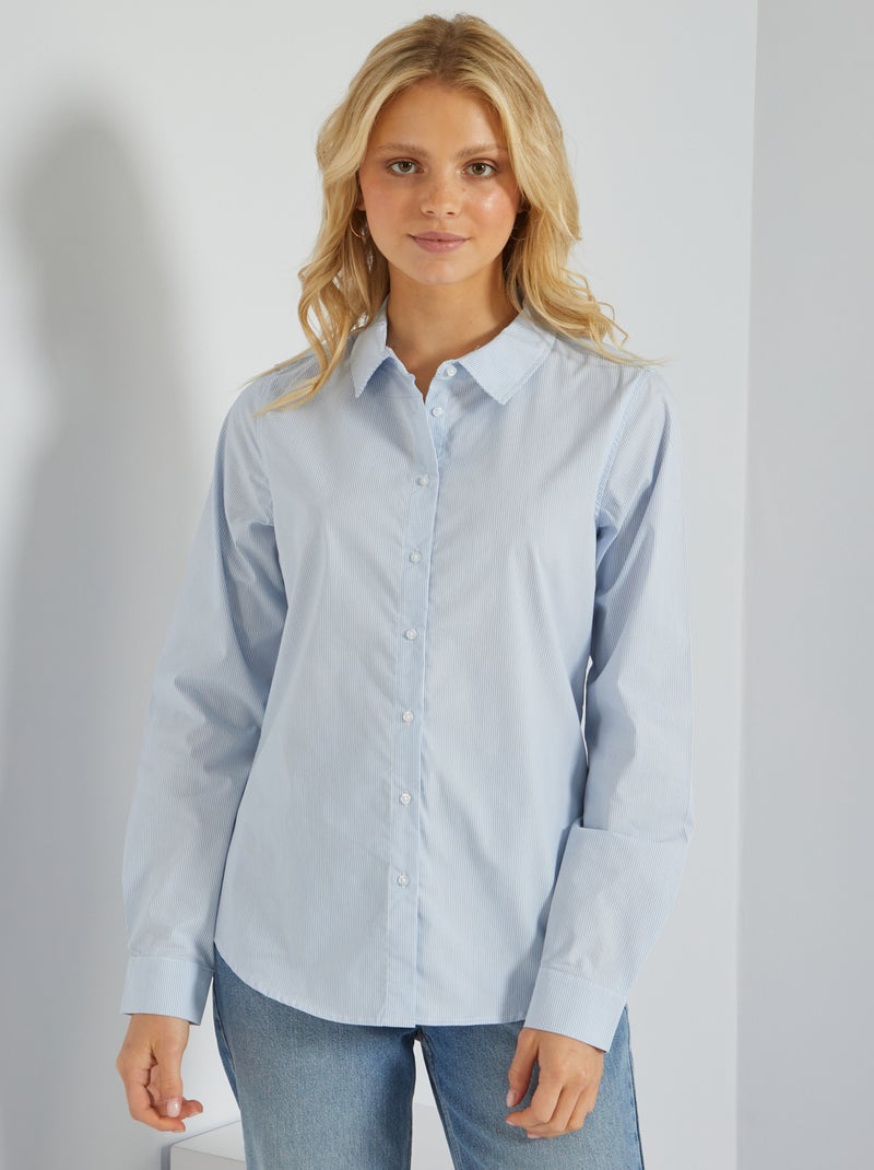Chemise fittée col italien Bleu rayé - Kiabi