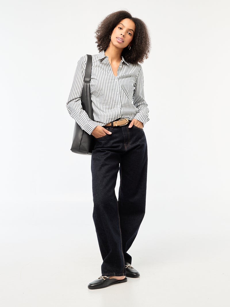 Chemise fittée col italien Bleu - Kiabi