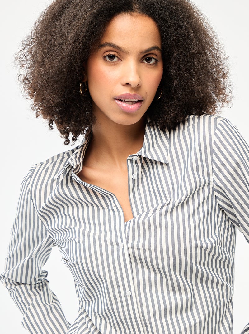 Chemise fittée col italien Bleu - Kiabi