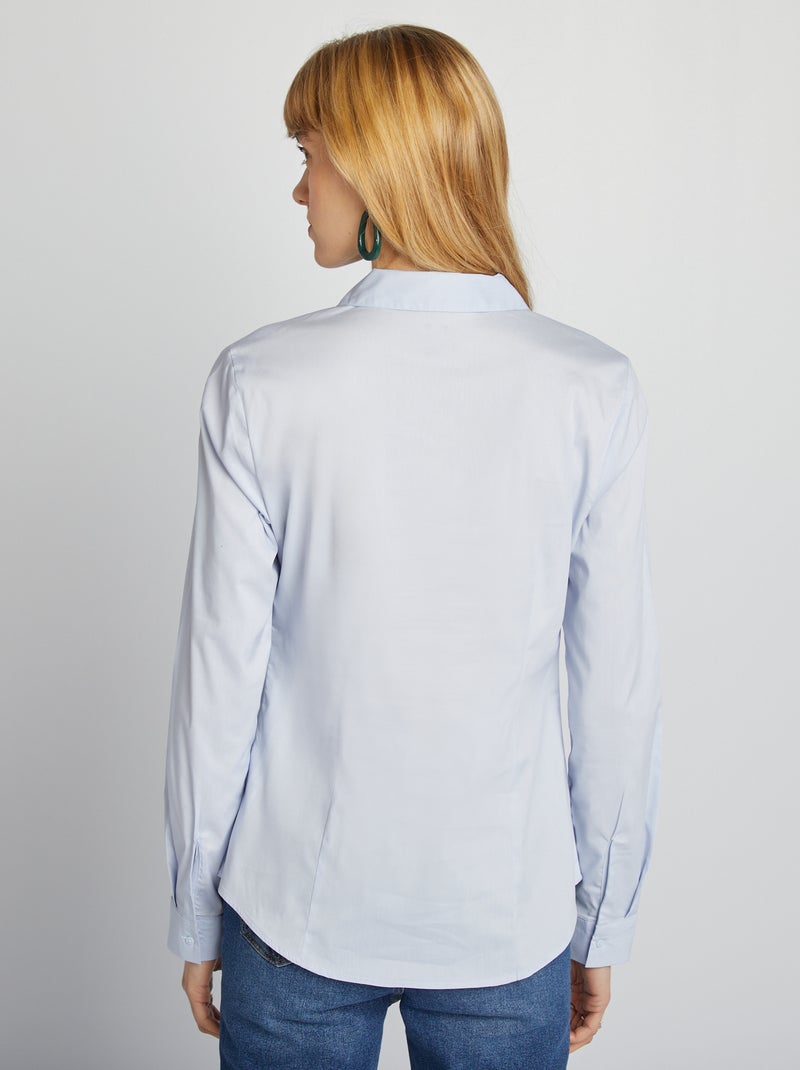 Chemise fittée col italien Bleu - Kiabi