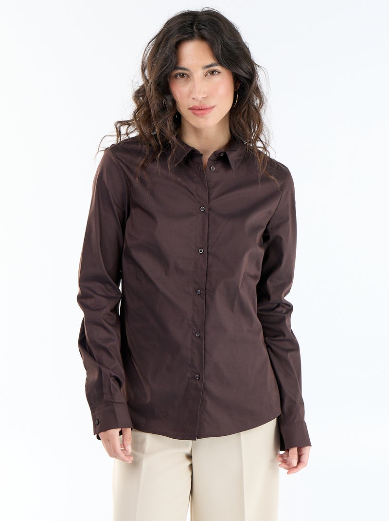 Chemise fittée col italien Marron - Kiabi