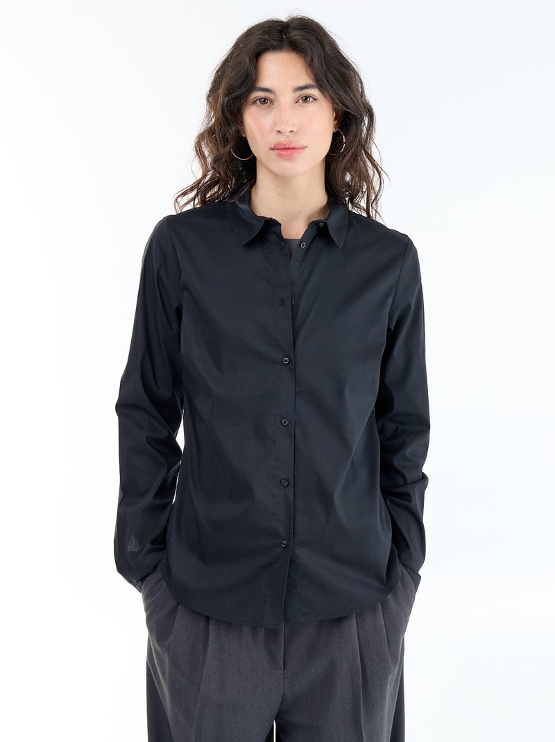 Chemise fittée col italien Noir - Kiabi