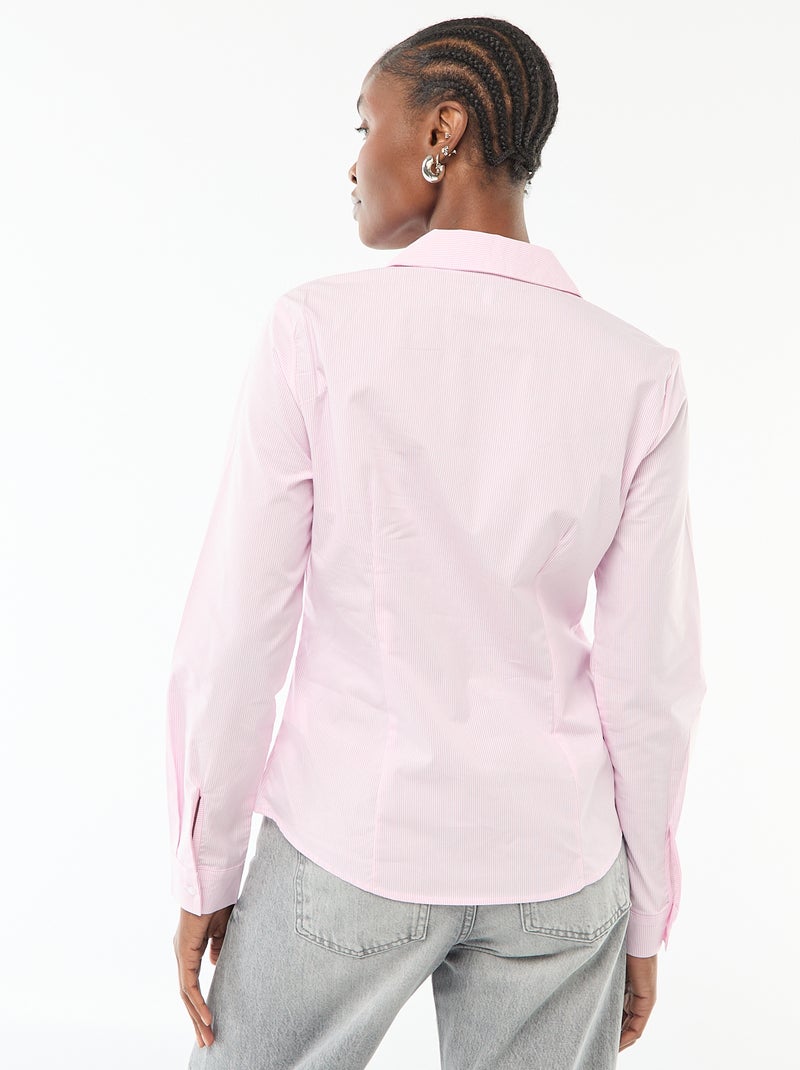 Chemise fittée col italien Rose - Kiabi