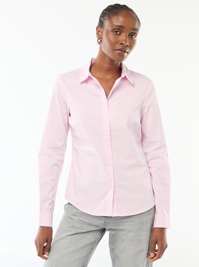 Chemise fittée col italien Rose - Kiabi