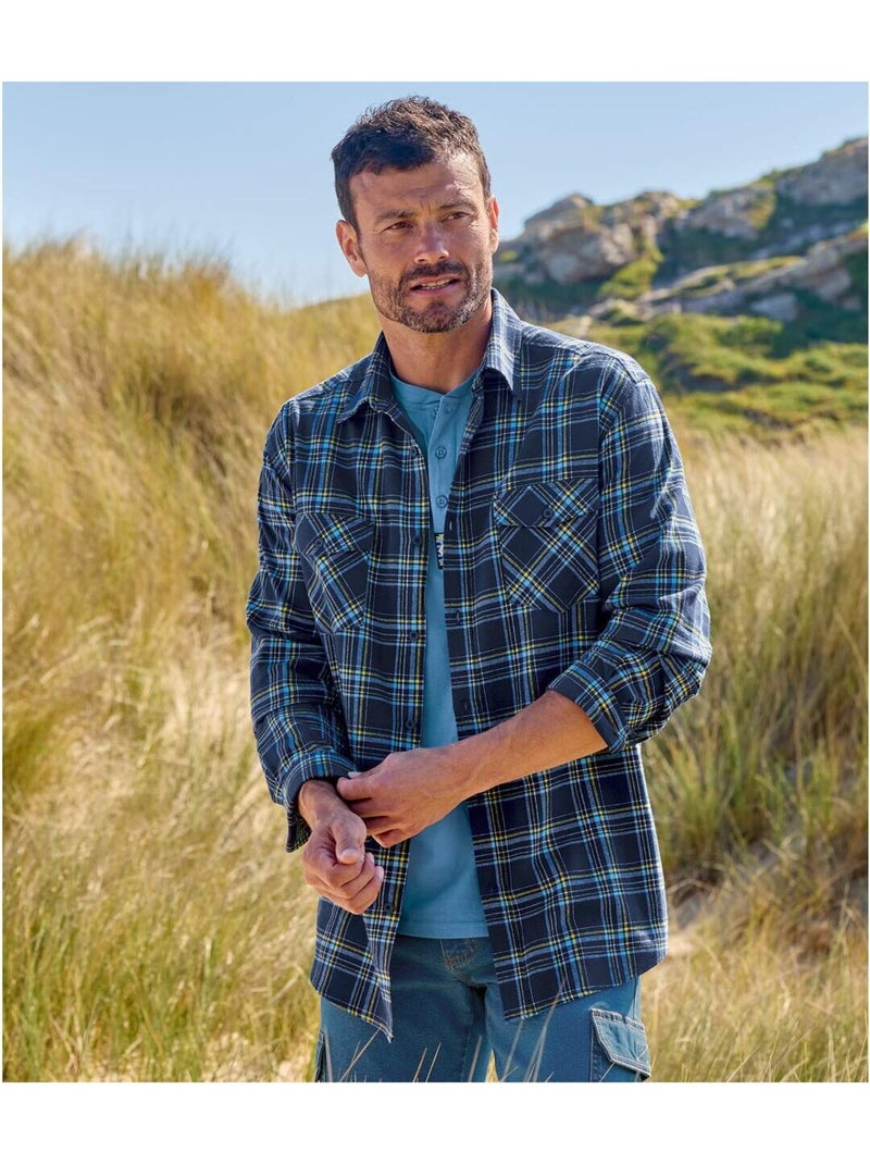 Chemise flanelle - atlas for men Bleu marine - Kiabi