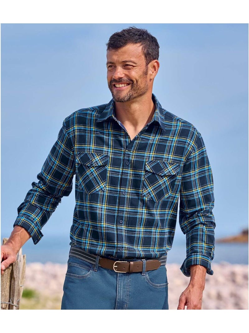 Chemise flanelle - atlas for men Bleu marine - Kiabi