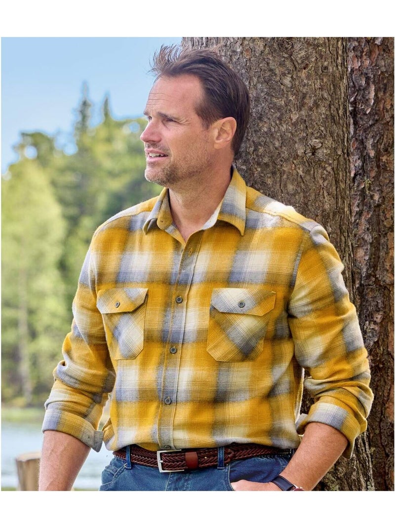Chemise flanelle - atlas for men Gris Jaune - Kiabi