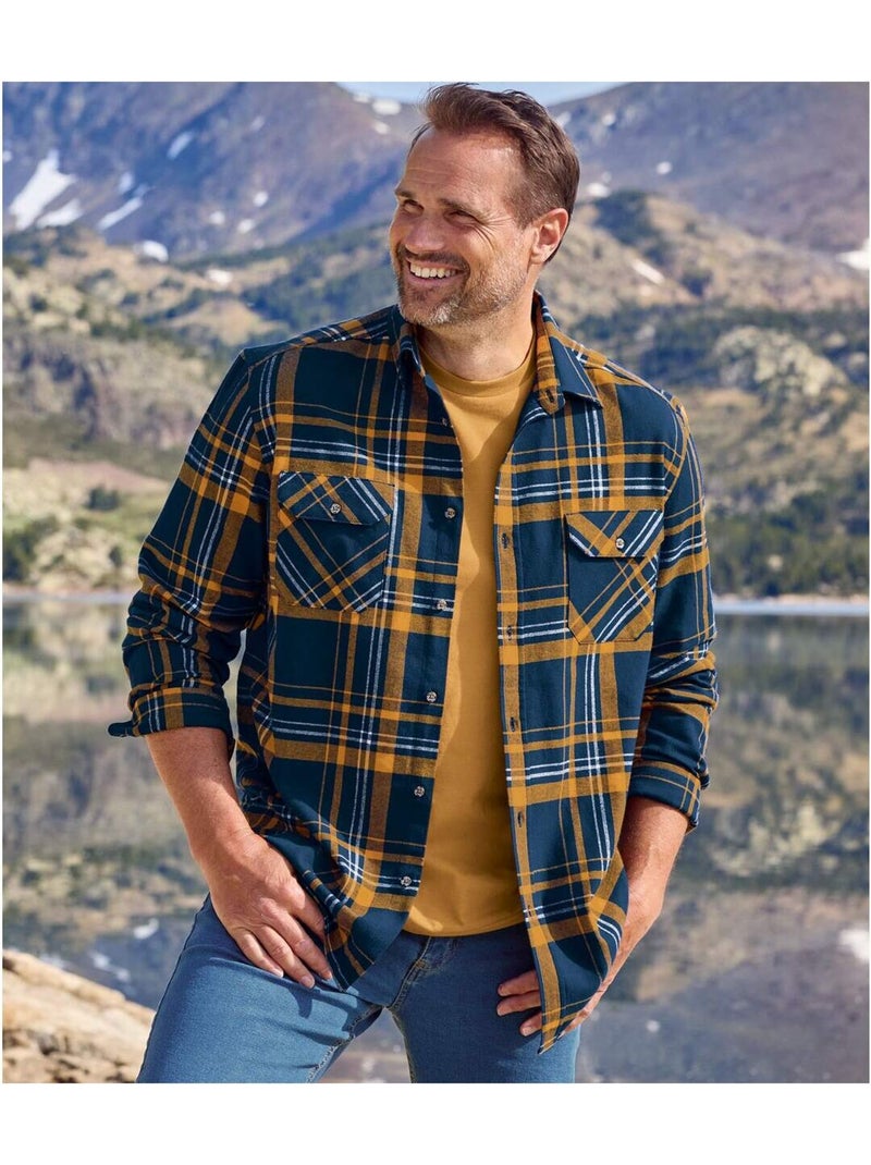 Chemise Flanelle à Carreaux   - ATLAS FOR MEN Bleu Blanc - Kiabi