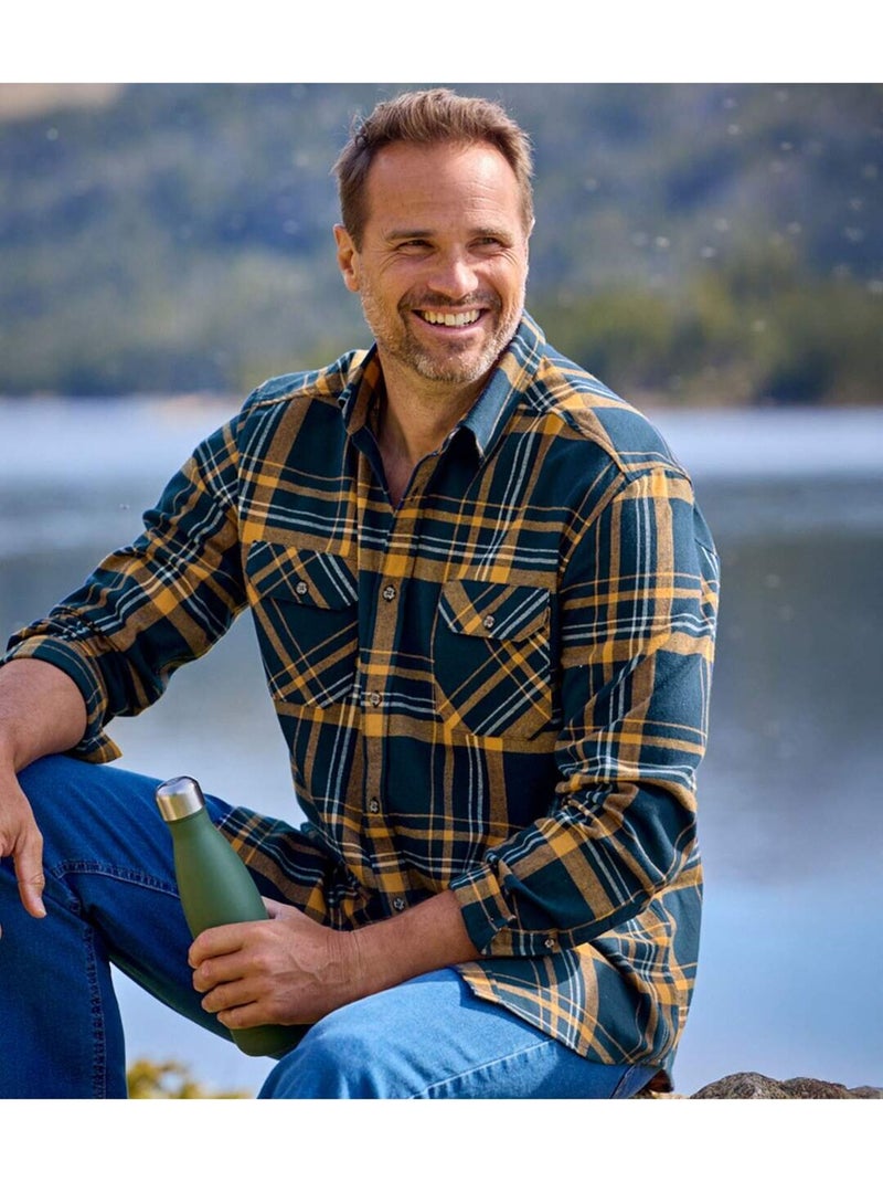 Chemise Flanelle à Carreaux   - ATLAS FOR MEN Bleu Blanc - Kiabi