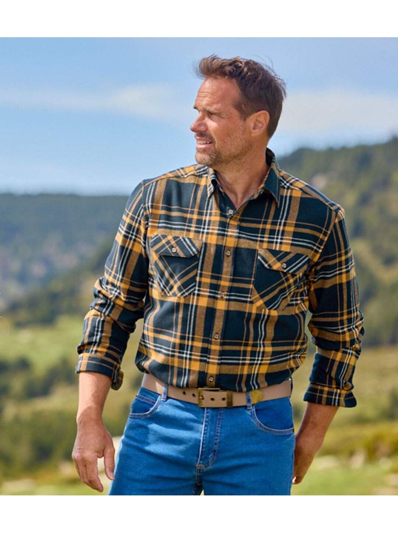 Chemise Flanelle à Carreaux   - ATLAS FOR MEN Bleu Blanc - Kiabi