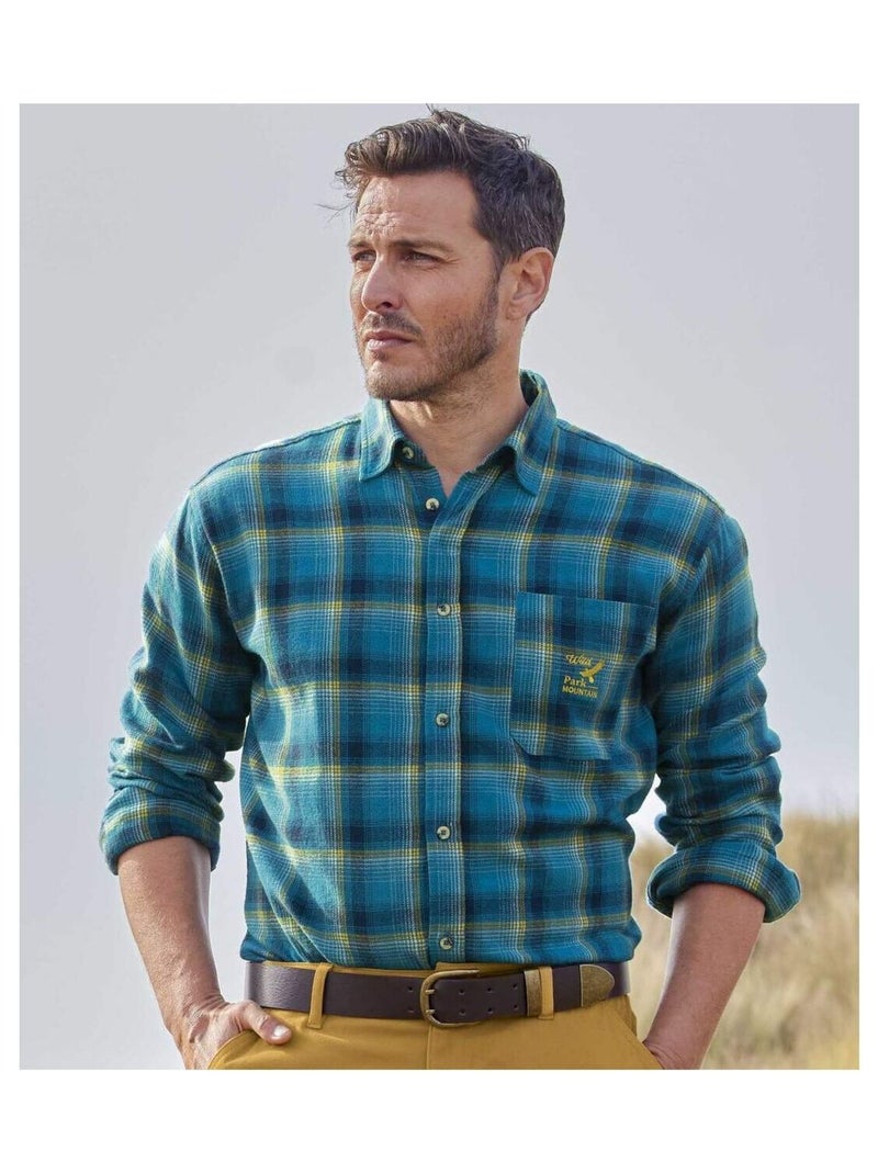 Chemise Flanelle à Carreaux   - ATLAS FOR MEN Bleu - Kiabi