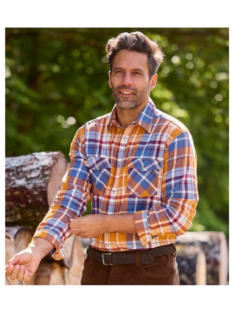 Chemise Flanelle à Carreaux Automnale   - ATLAS FOR MEN Bleu Orange - Kiabi