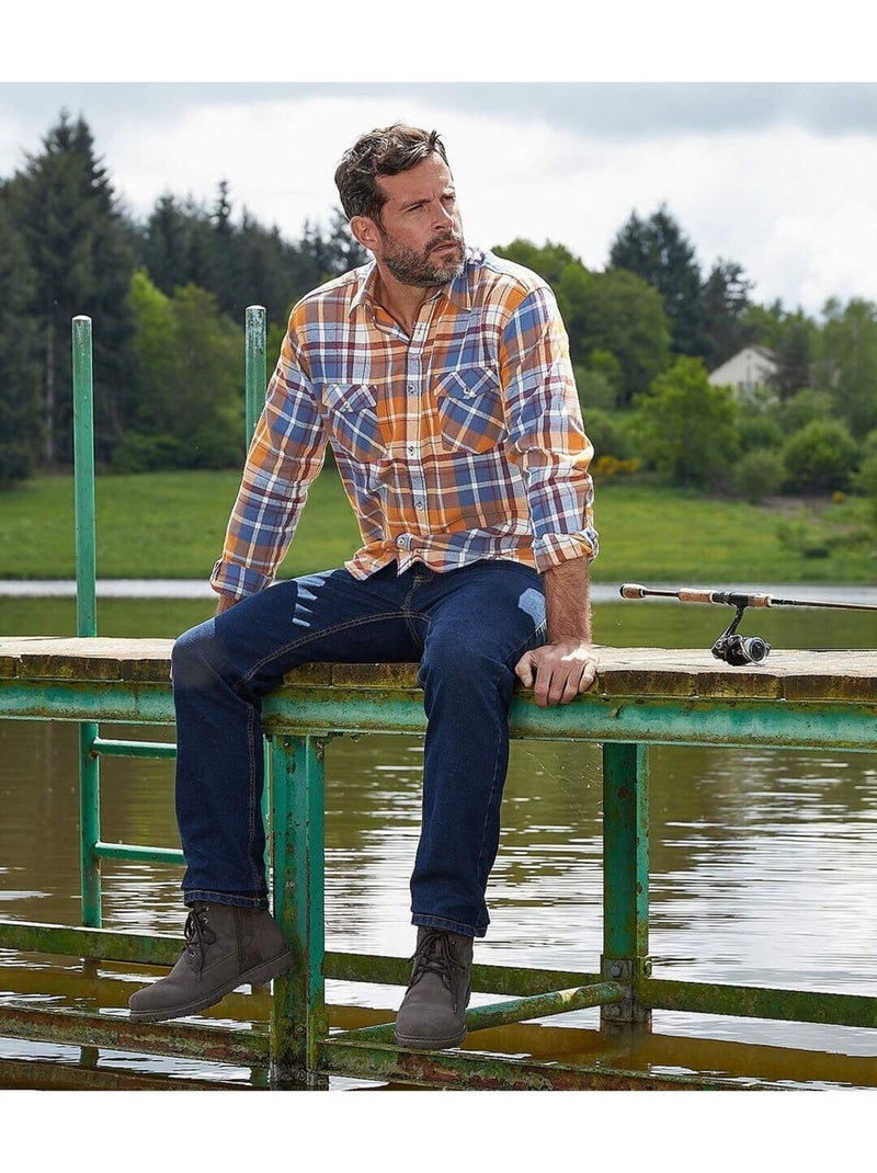 Chemise Flanelle à Carreaux Automnale   - ATLAS FOR MEN Bleu Orange - Kiabi