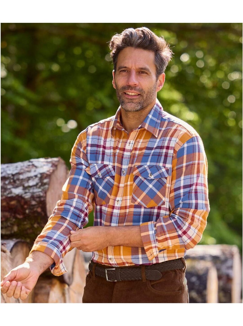 Chemise flanelle à carreaux automnale   - atlas for men Bleu Orange - Kiabi