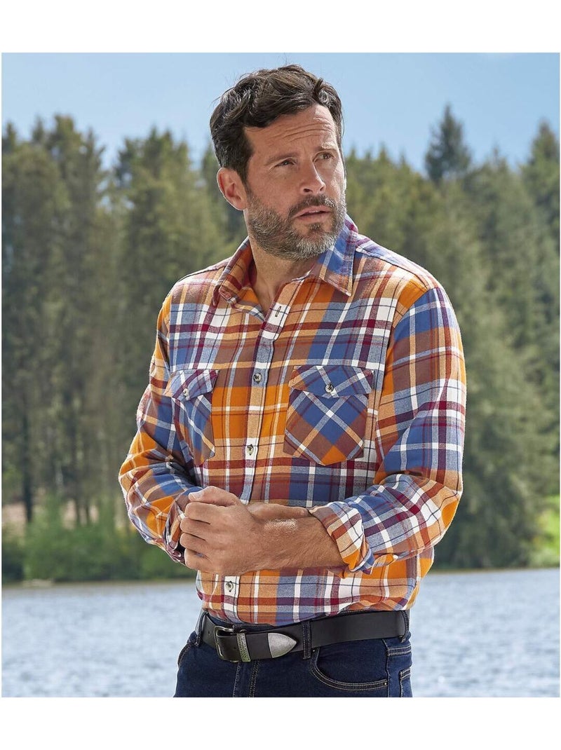 Chemise flanelle à carreaux automnale   - atlas for men Bleu Orange - Kiabi