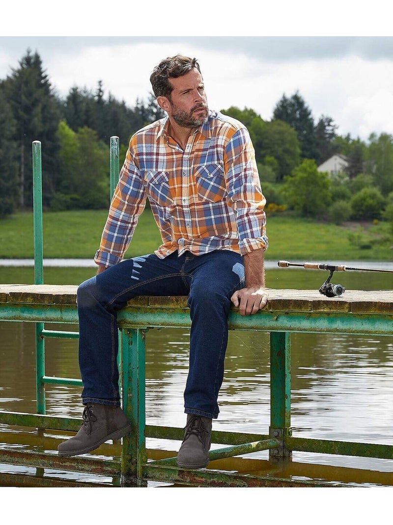 Chemise flanelle à carreaux automnale   - atlas for men Bleu Orange - Kiabi